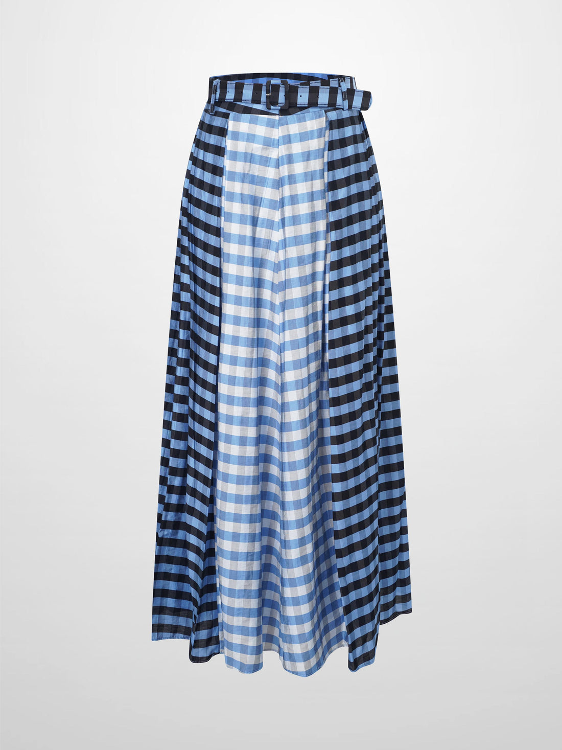 Gingham Two Color Box Pleat Skirt-Blue