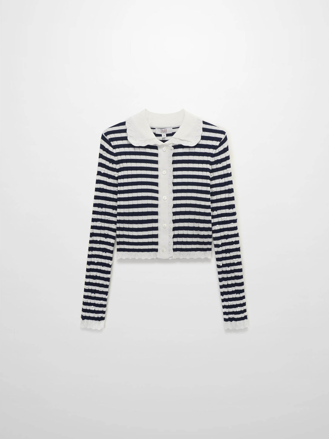 Striped Scalloped Edge Cardigan-Navy/White