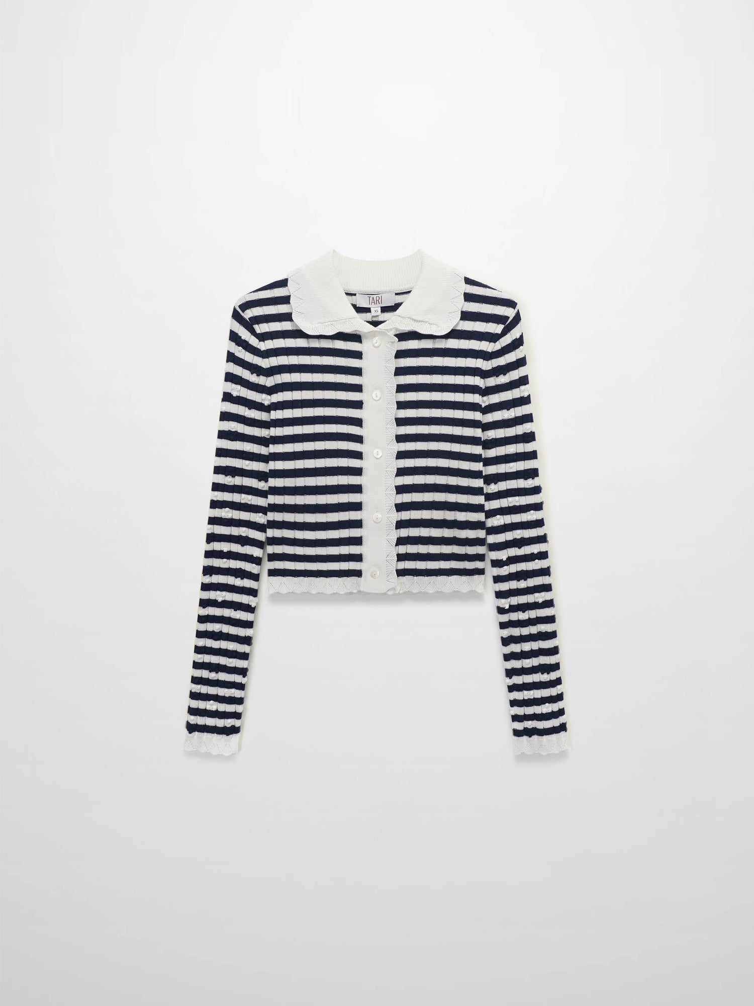 Striped Scalloped Edge Cardigan-Navy/White