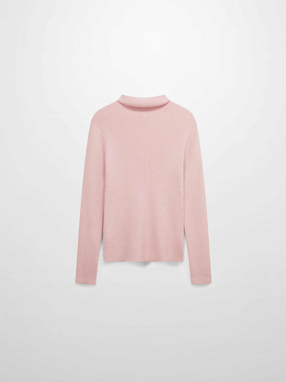 Lurex Ribbed Knit Turtleneck-Pink