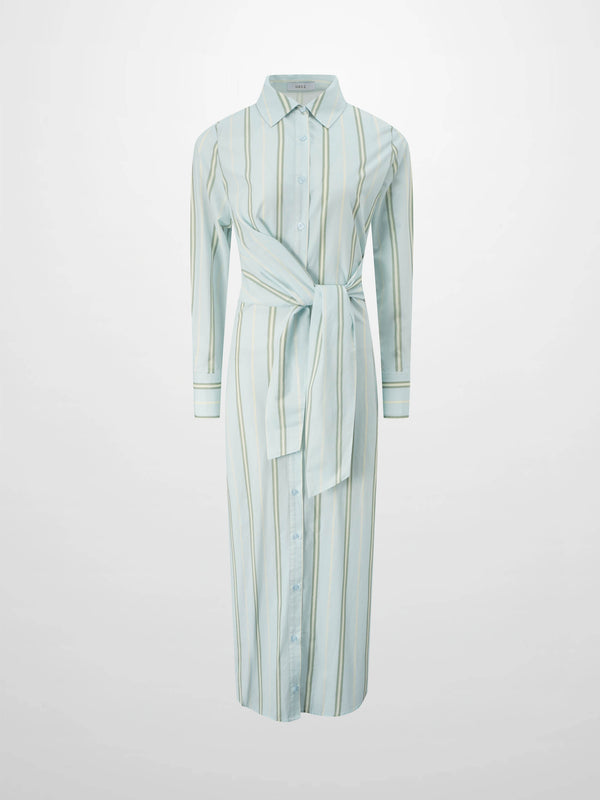 Side Tie Shirtdress-Stripe