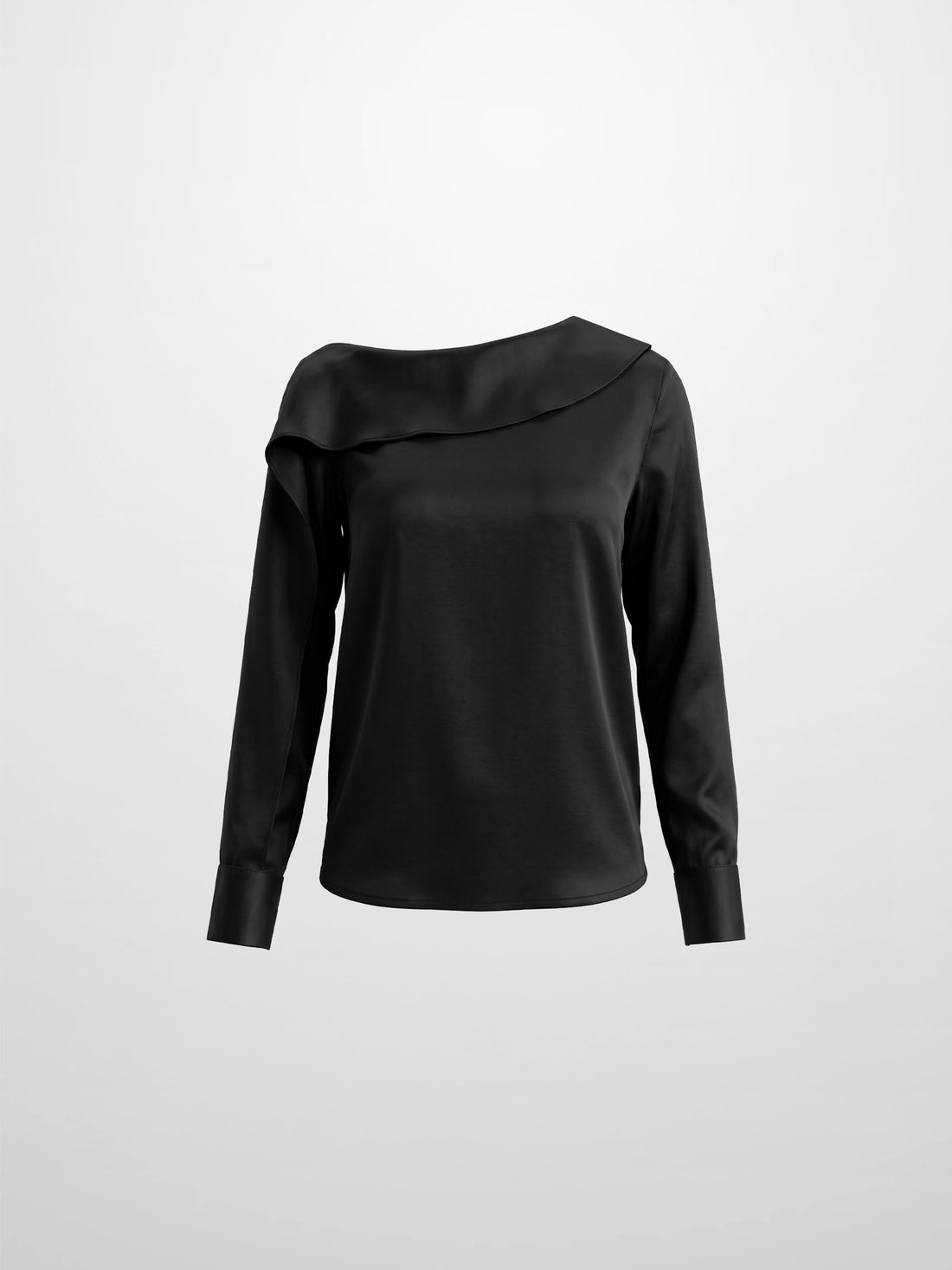 Faux Satin Ruffle Top - Black