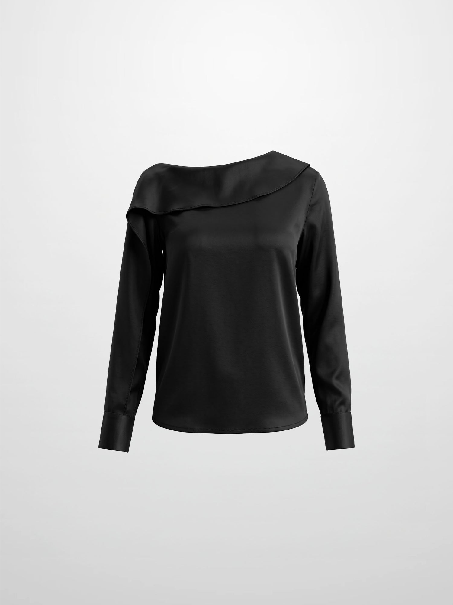 Faux Satin Ruffle Top - Black