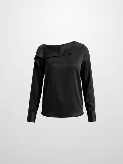 Faux Satin Ruffle Top - Black