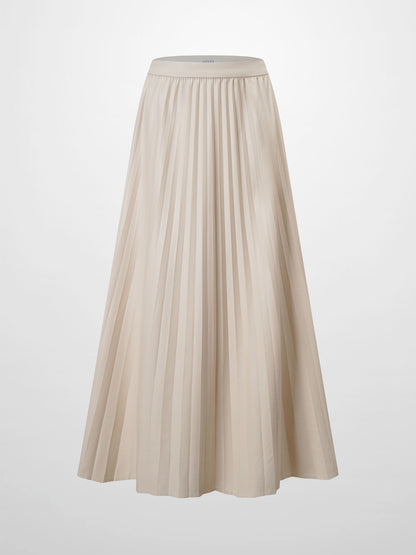 Accordion Pleated Faux Leather Skirt-Ivory