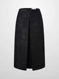 Embossed Inverted Pleat Skirt-Black