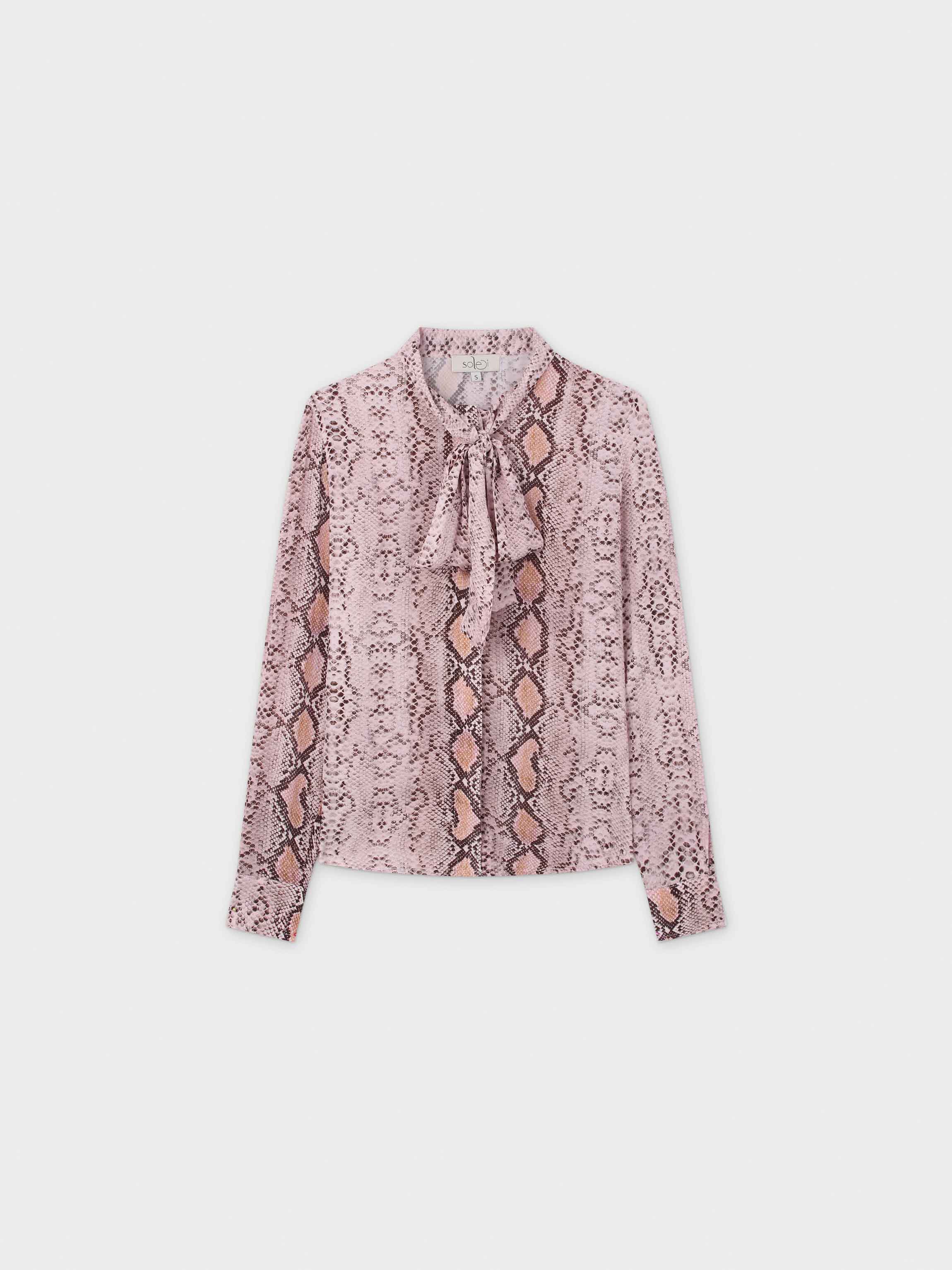 Tie Front Blouse-Pink Reptile