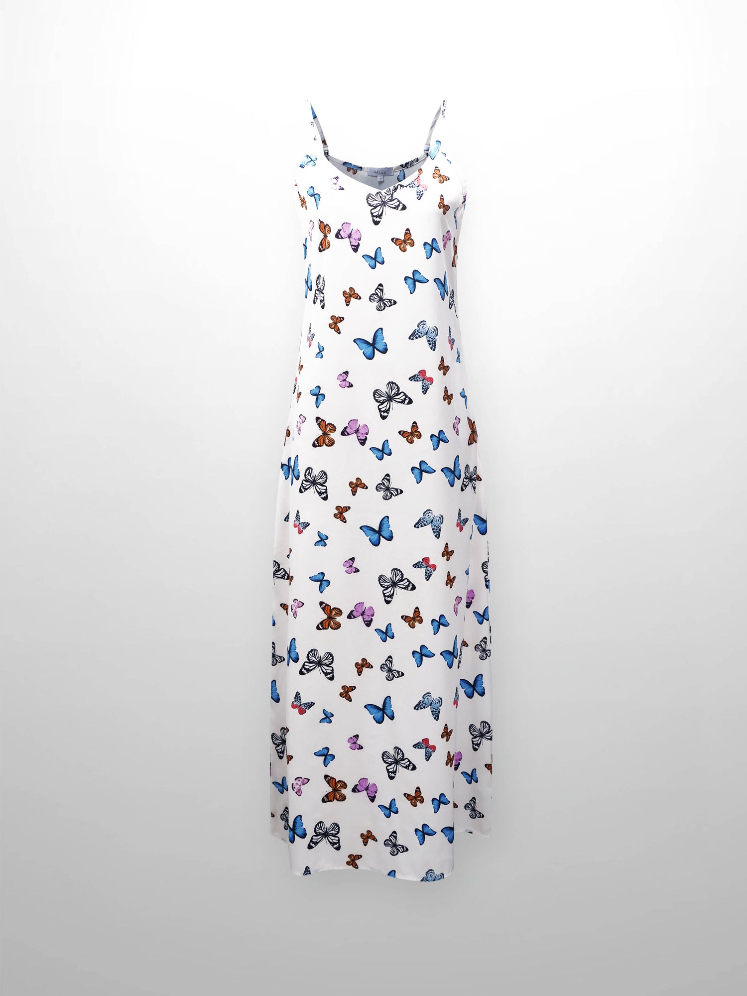 A-Line V Neck Slip Dress-White Butterfly