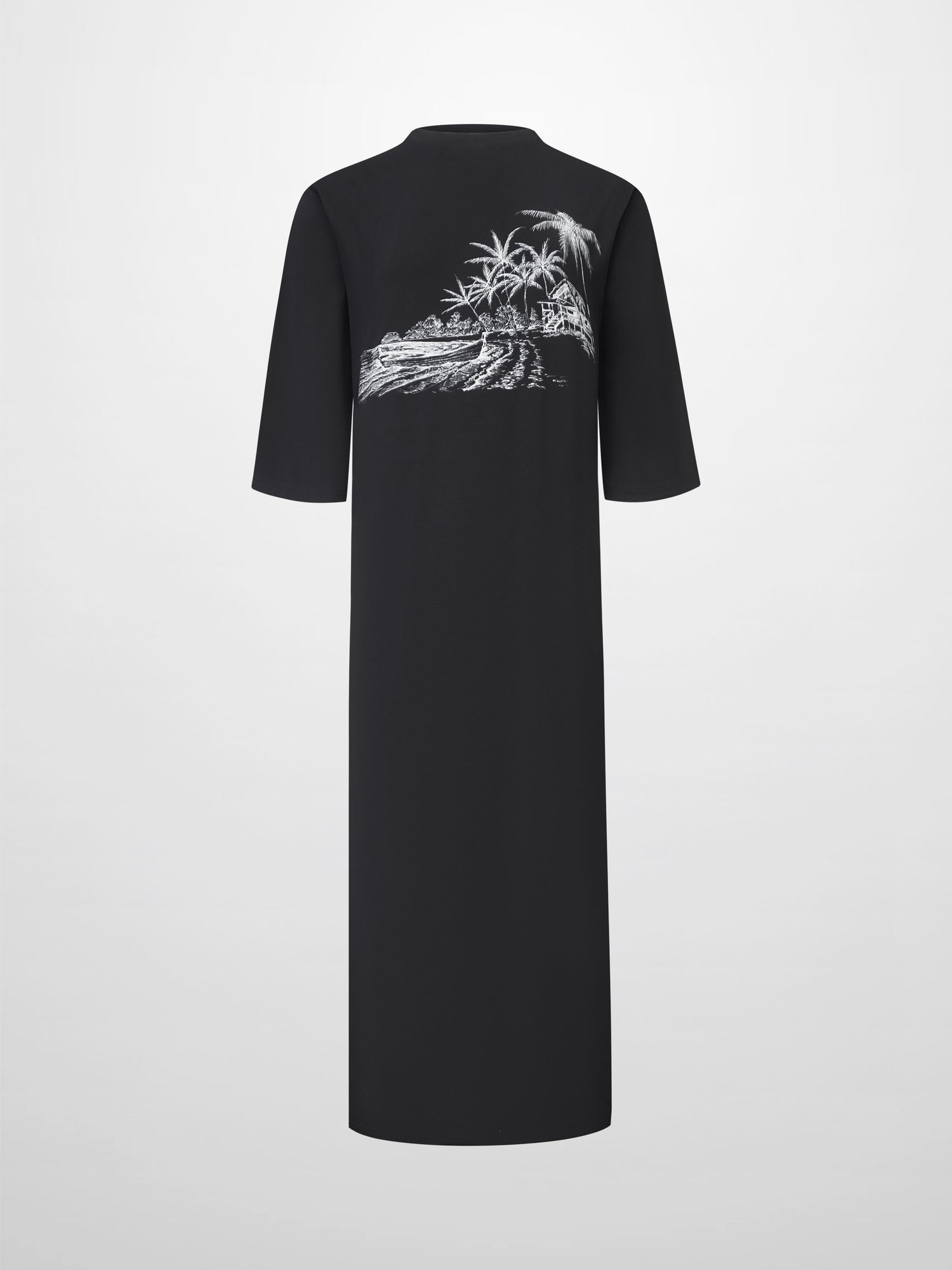Maxi T-Shirt Dress-Black/White Palm