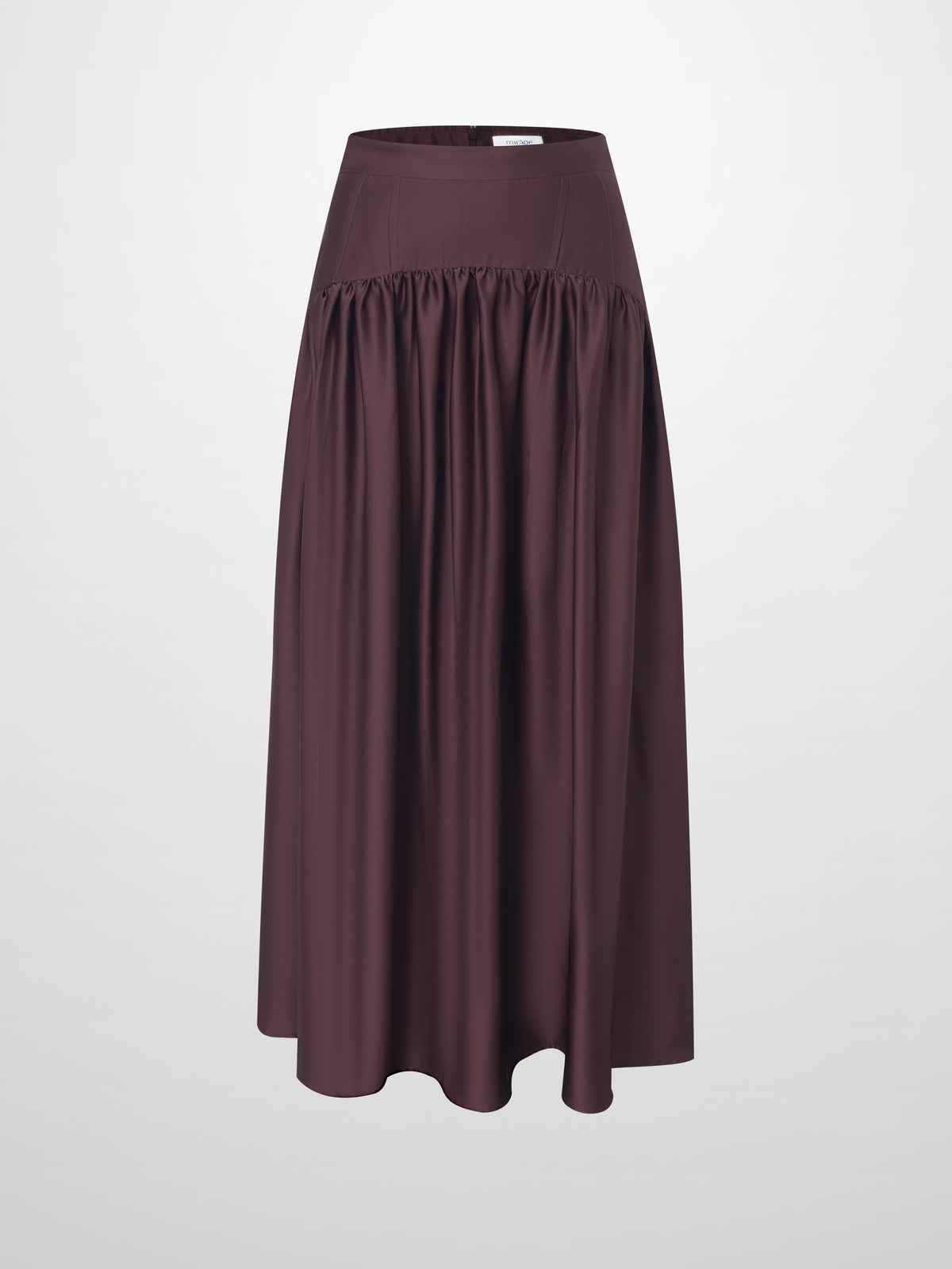 Yoke Stitched Faux Satin Skirt - Wine