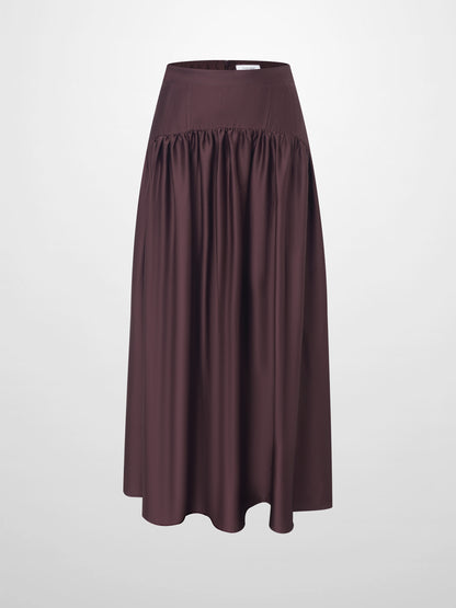 Yoke Stitched Faux Satin Skirt - Wine