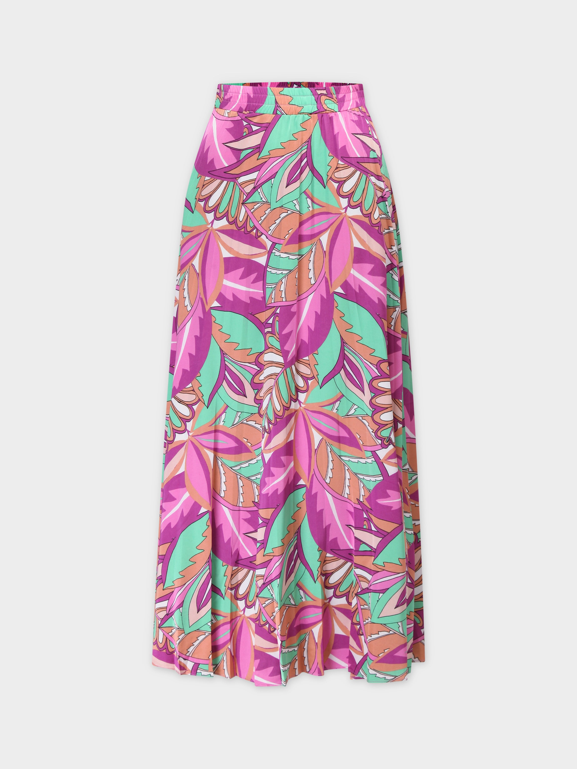 Covered Band Pleated Skirt 37&quot;-Pink Tropics