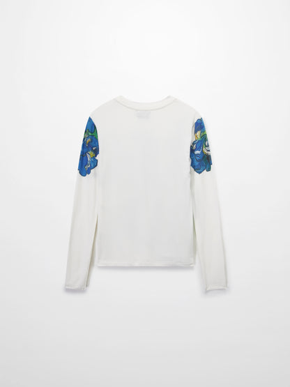 Printed Ribbed T-Shirts-Blue Floral