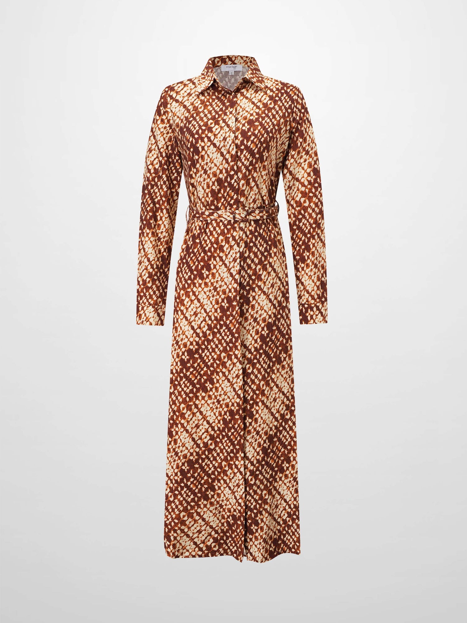 MIRAGE Women's Belted Long Sleeve A-Line Maxi Shirtdress - Brown Speckled - Size M - Brown MIRAGE Women's Belted Long Sleeve A-Line Maxi Shirtdress - Brown Speckled - Size M - Brown
