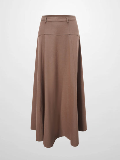 Wool Blend Yoke Skirt 37"-Mocha Mousse