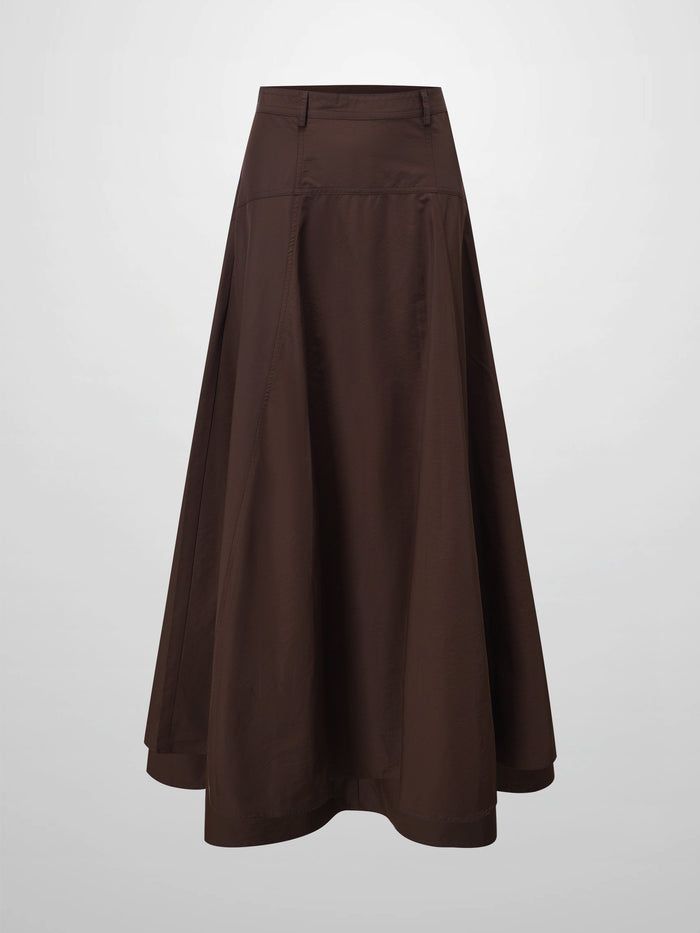 Taffeta Yoke Skirt-Brown