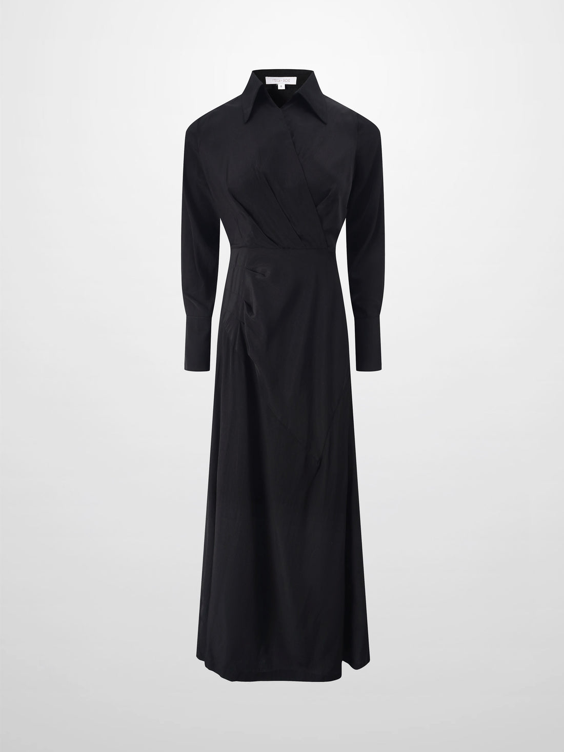 Crossover Side Pleat Dress-Black