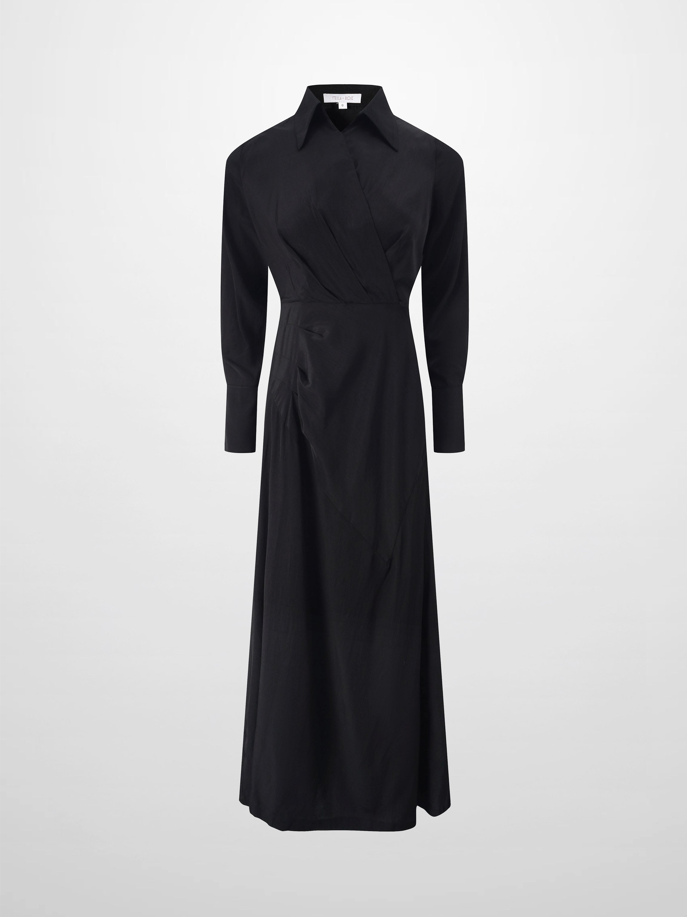 Crossover Side Pleat Dress-Black