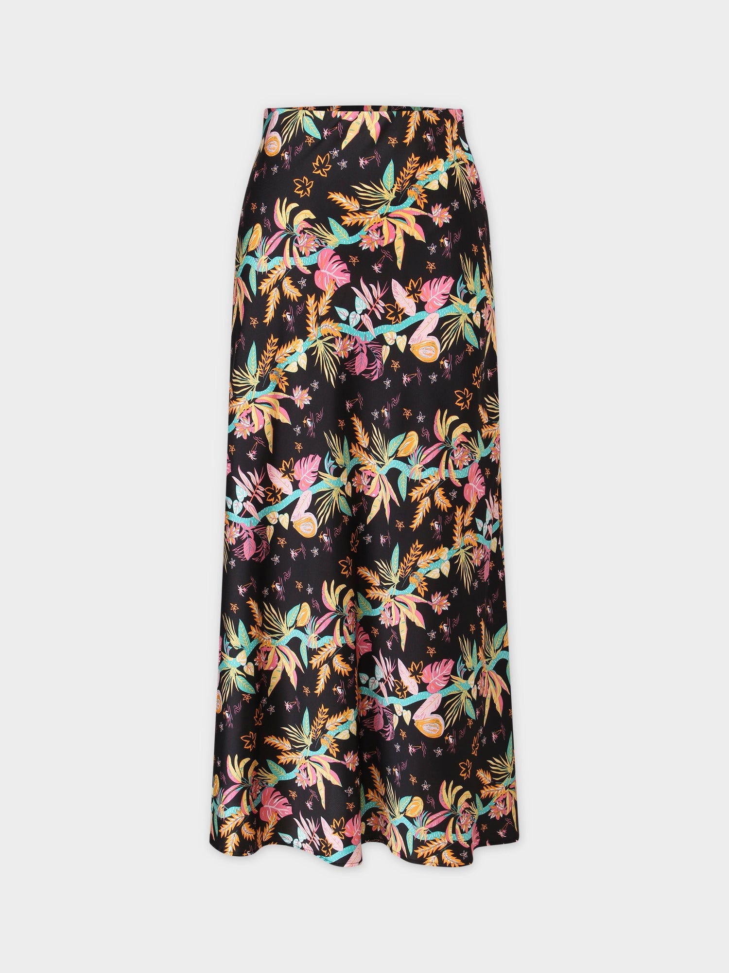 Printed Satin Slip Skirt-Hawaiian Floral