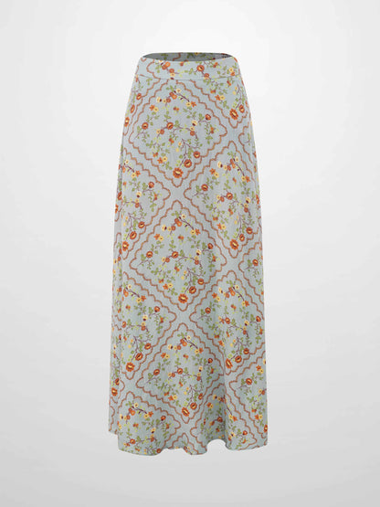 Full Belted Print Skirt-Diamond Floral