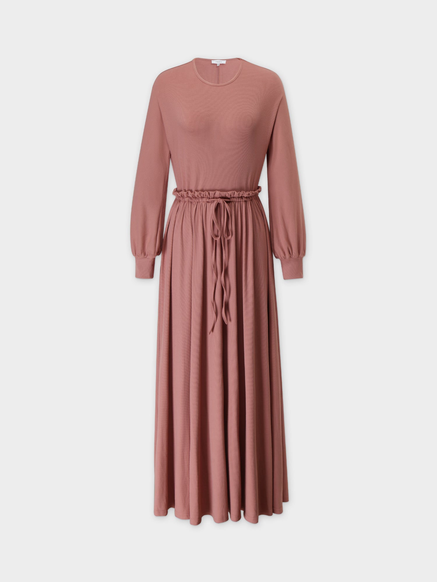 Ribbed Drawstring Dress-Rose