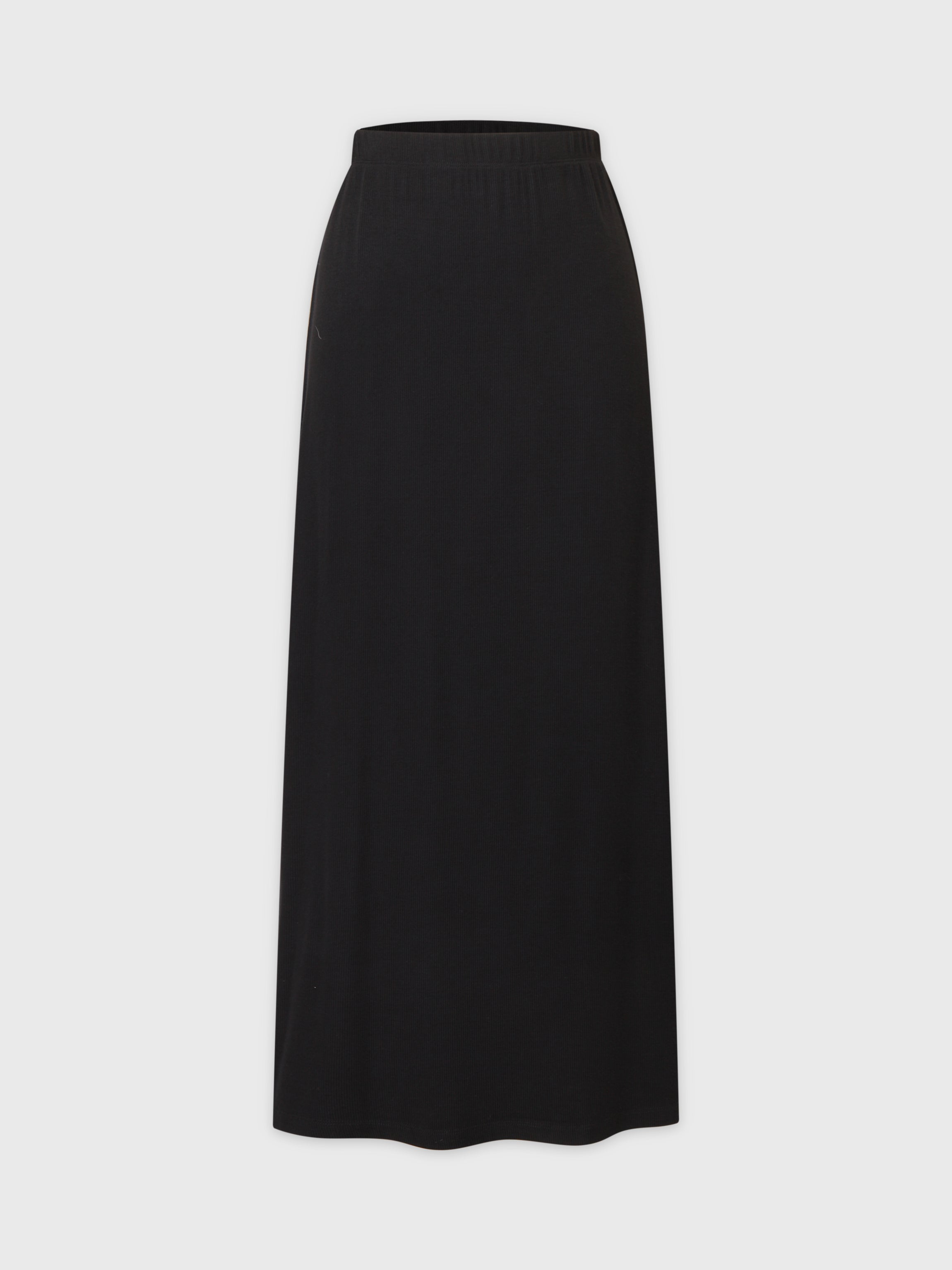 RIBBED A-LINE MAXI SKIRT - BLACK