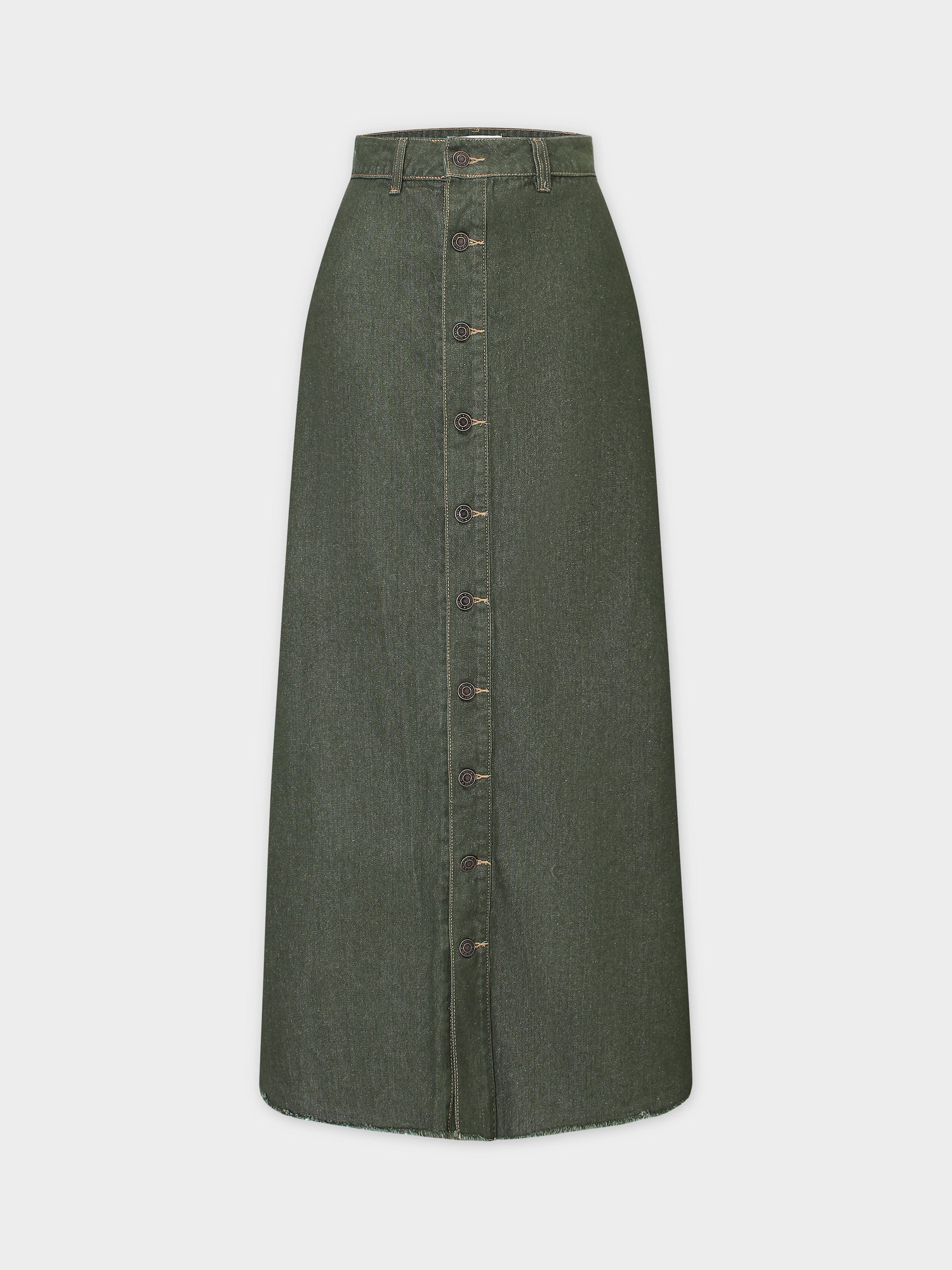 Button Down Fringe Skirt-Olive