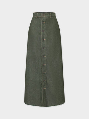 Button Down Fringe Skirt-Olive