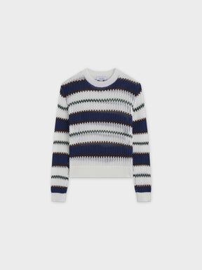 Mesh Striped Sweater-Green/White/Blue