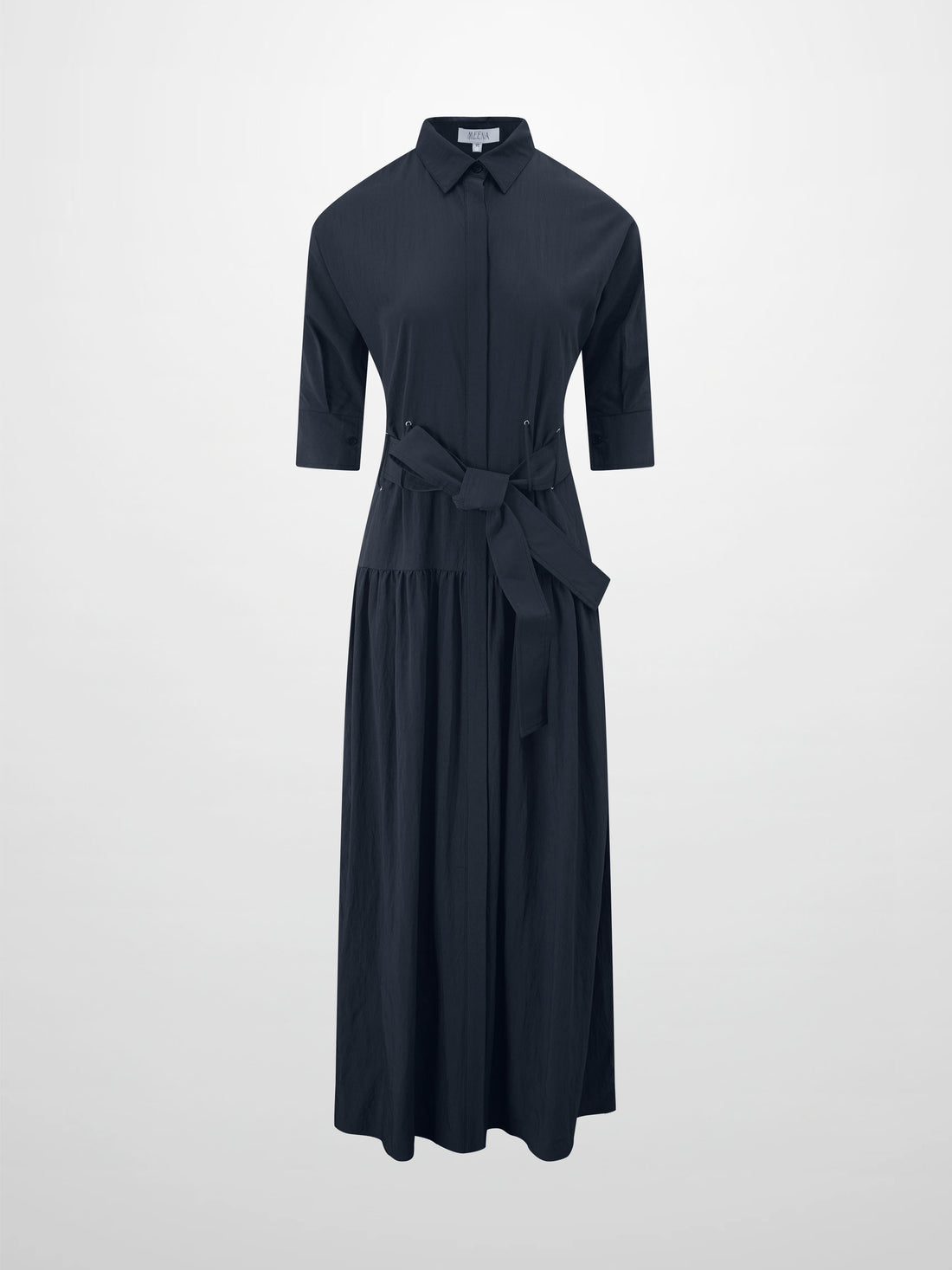 Cotton Yoke Gathered Dress-Navy