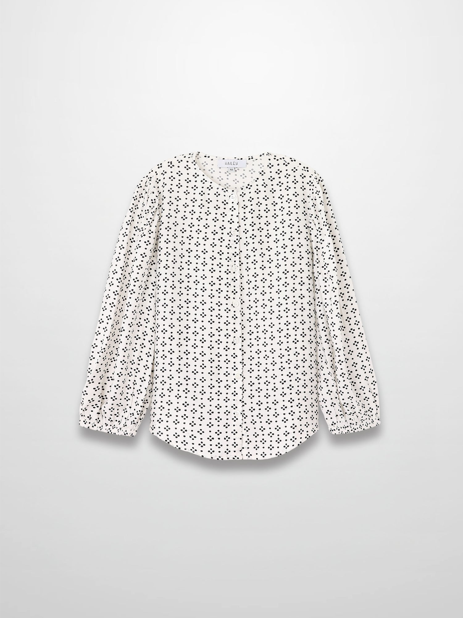 Puff Sleeve Button Down Blouse-Black/White Polka Dot