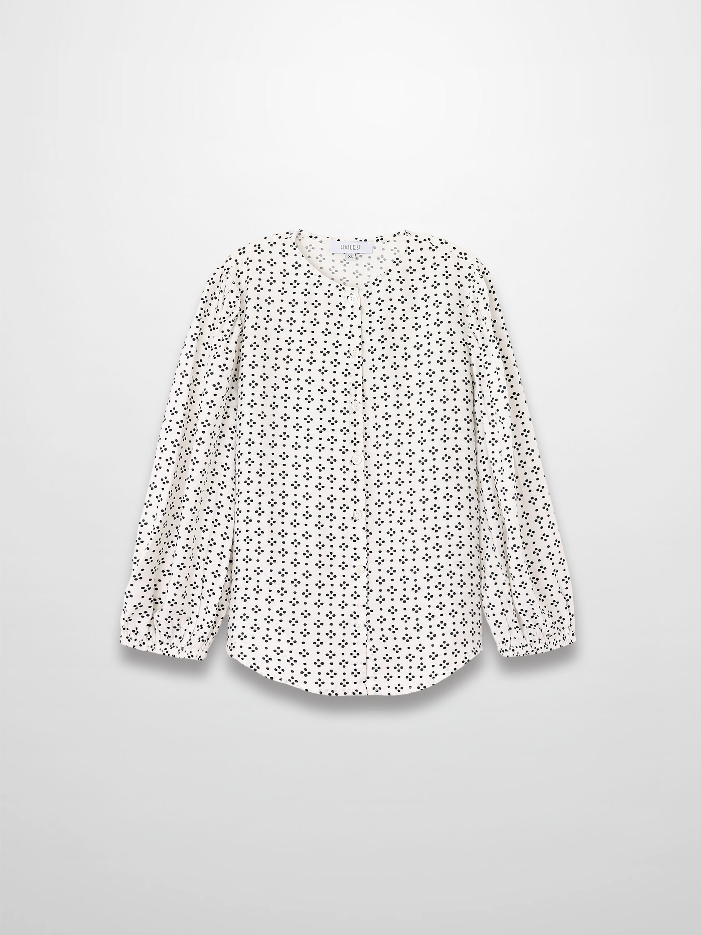 Puff Sleeve Button Down Blouse-Black/White Polka Dot