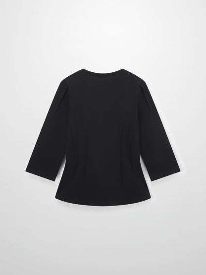 Pleat Seam T-shirt-Black