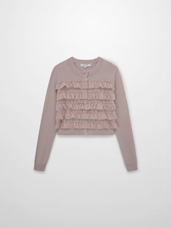 Ruffle Design Cardigan-Mauve