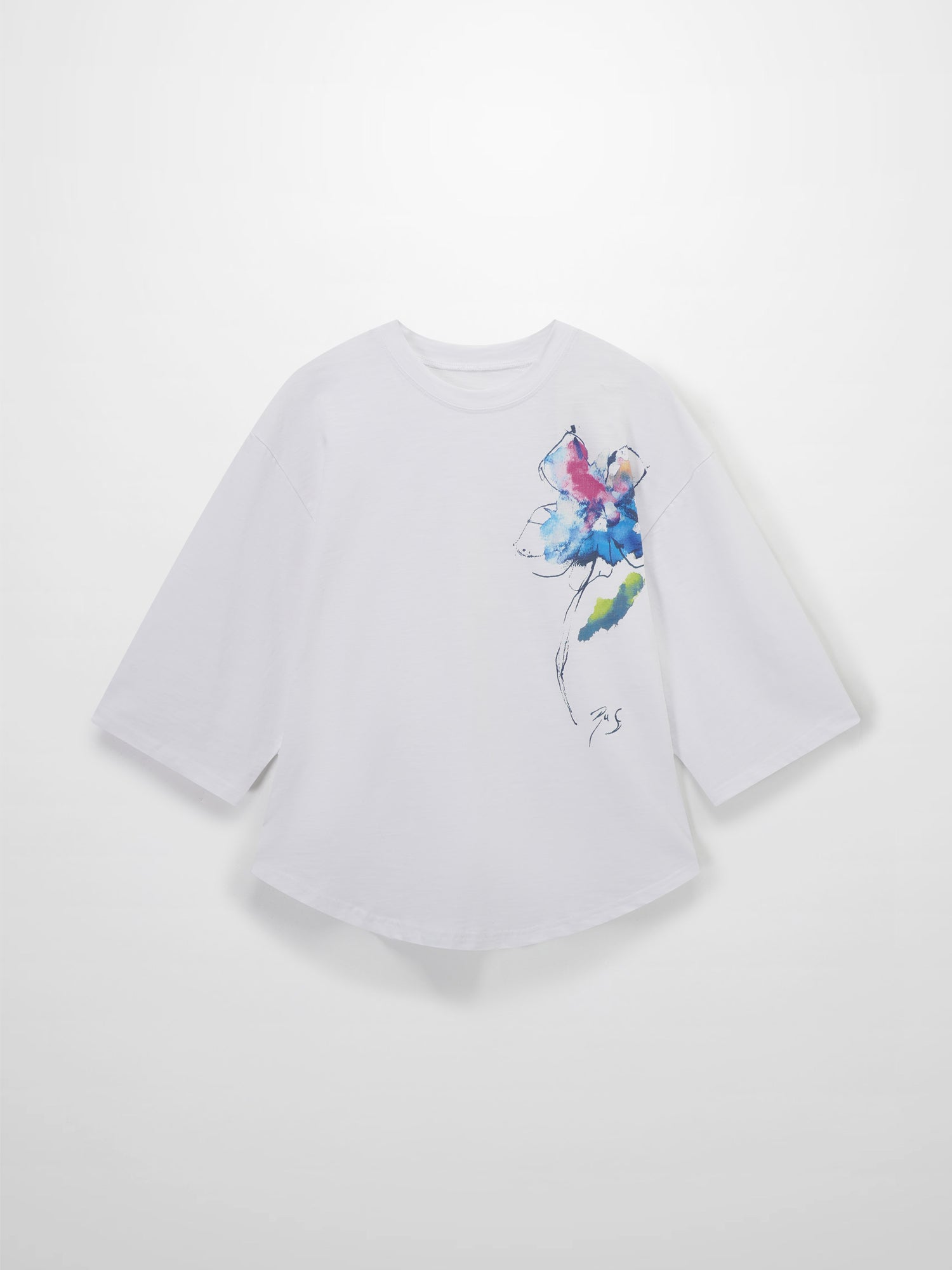 Floral Motif Oversized Tee-Multi