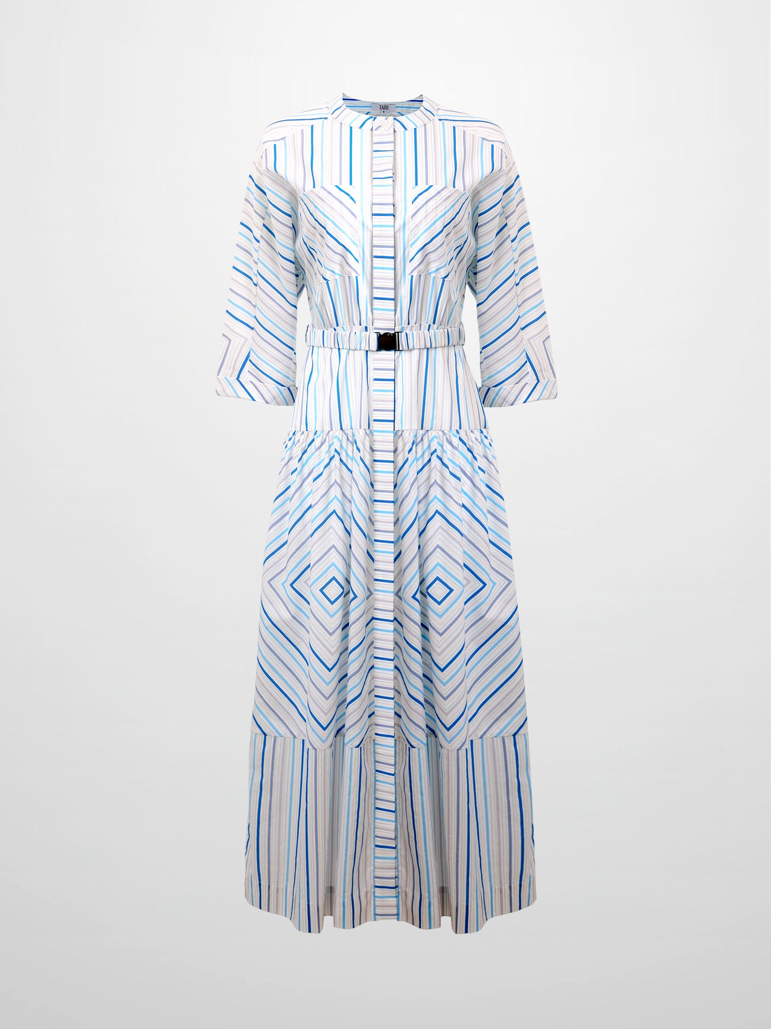 Belted Wide Sleeve Dress-Blue Stripe – Fame on Central