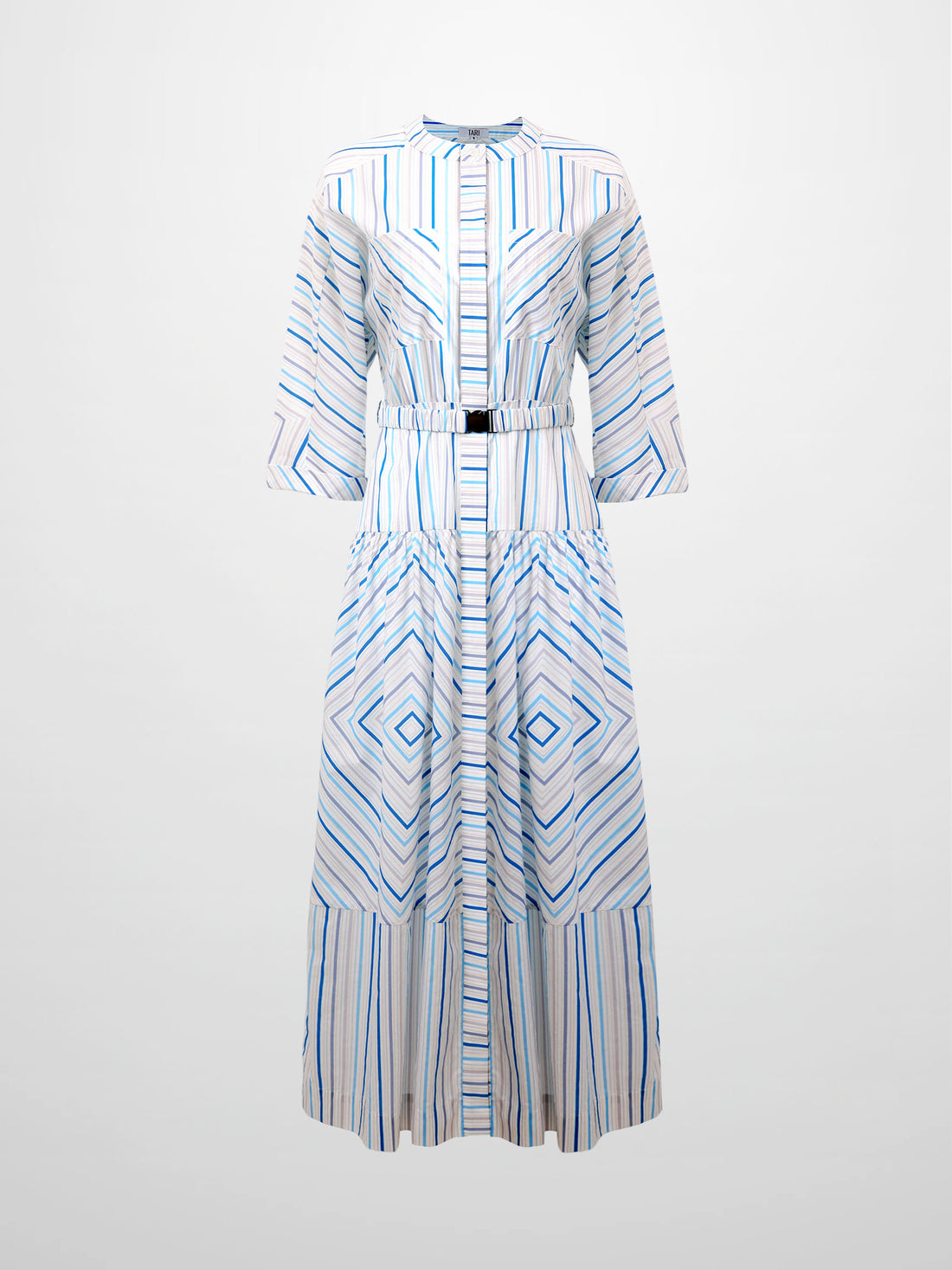 Belted Wide Sleeve Dress-Blue Stripe