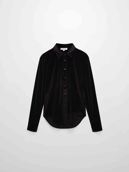 Velour Button Down Blouse-Brown