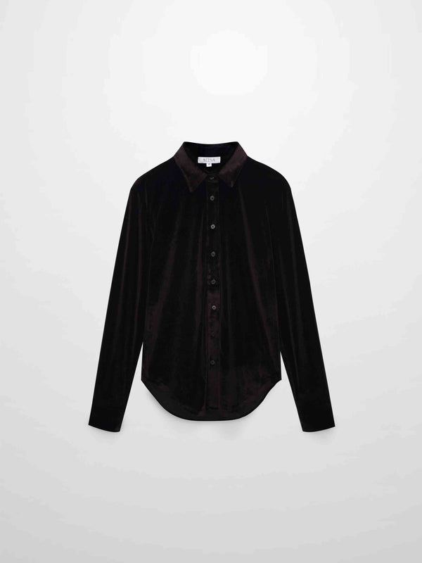 Velour Button Down Blouse-Brown