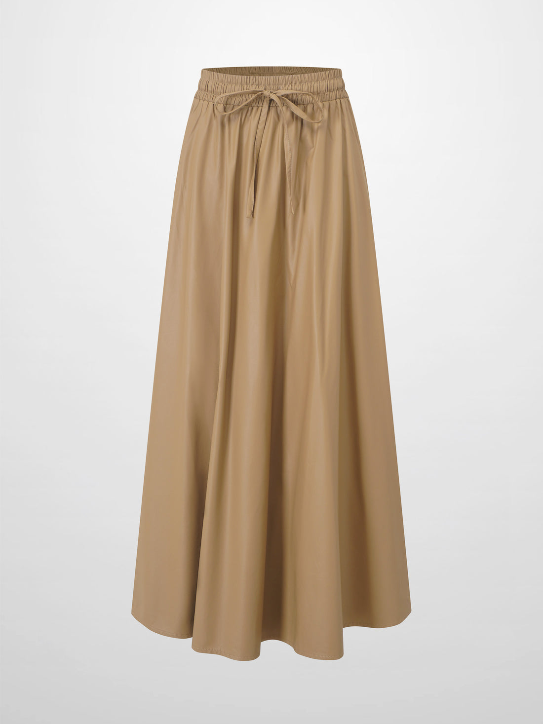 Drawstring Faux Leather Skirt-Camel