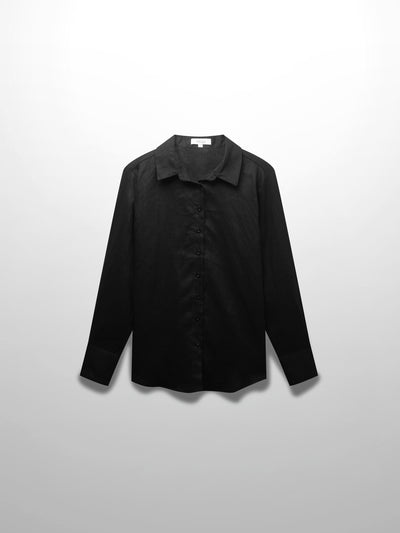 Linen Button Down Blouse-Black