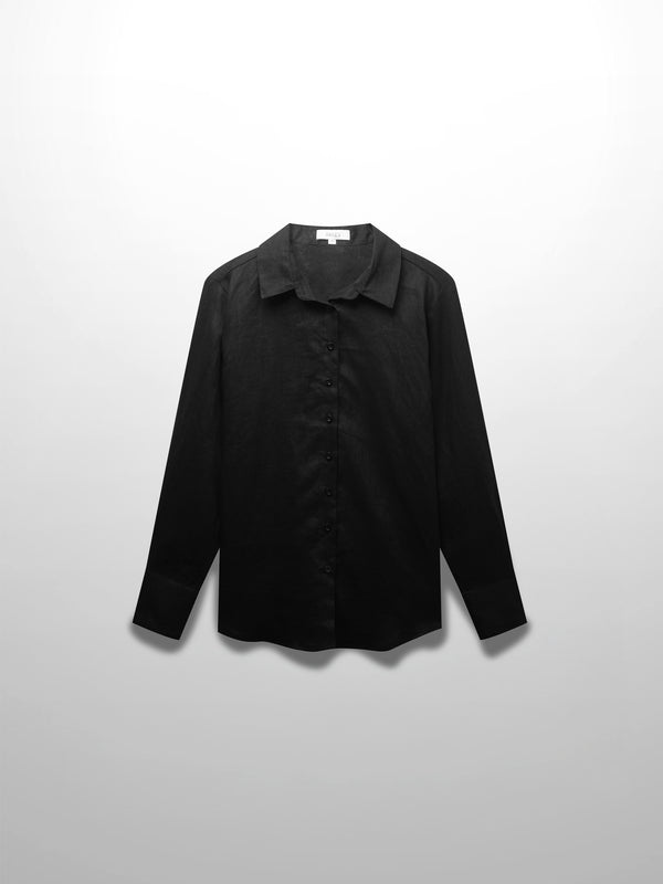 Linen Button Down Blouse-Black