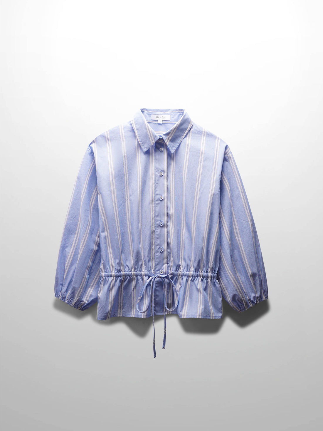 Button Down Peplum Blouse-Light Blue Pinstripe