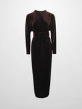 Velour Wrap Tie Maxi Dress-Brown