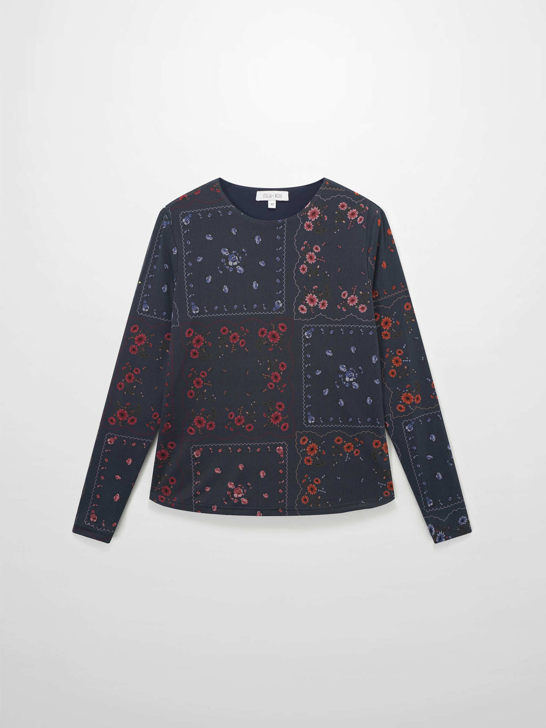 Crew Neck Printed Mesh Top-Colored Floral