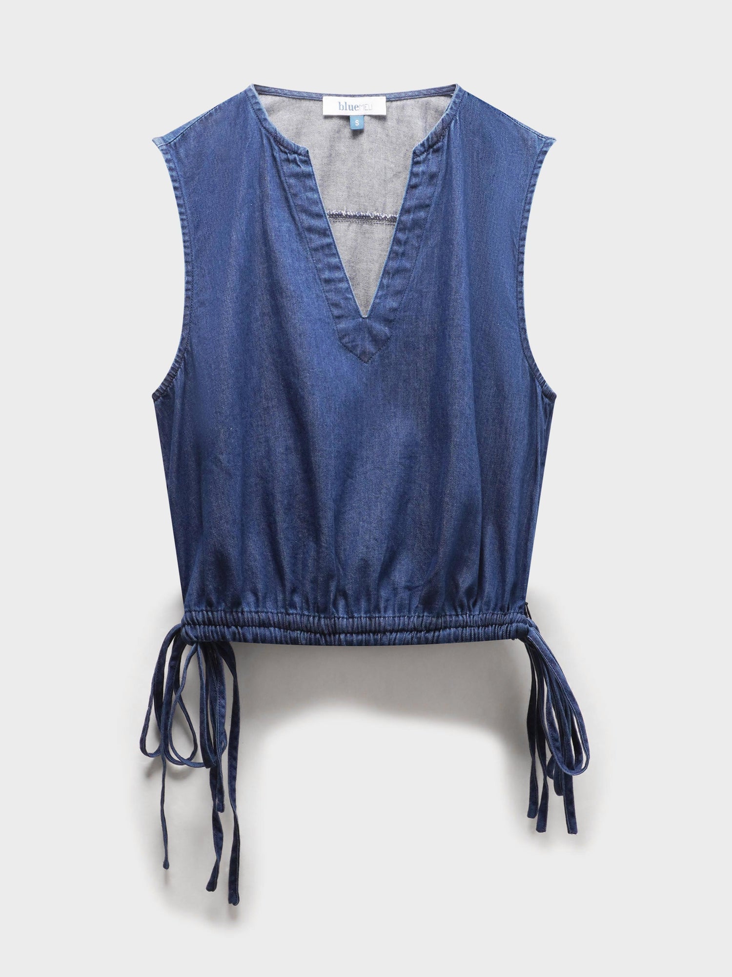 Denim Side Tie V Neck Vest-Blue