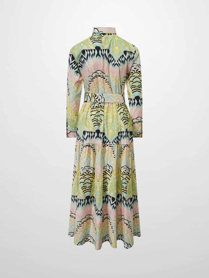 Printed Cotton Belted Shirtdress-Pastel Cloud