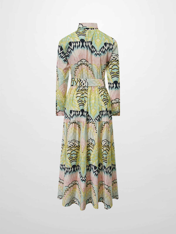 Printed Cotton Belted Shirtdress-Pastel Cloud