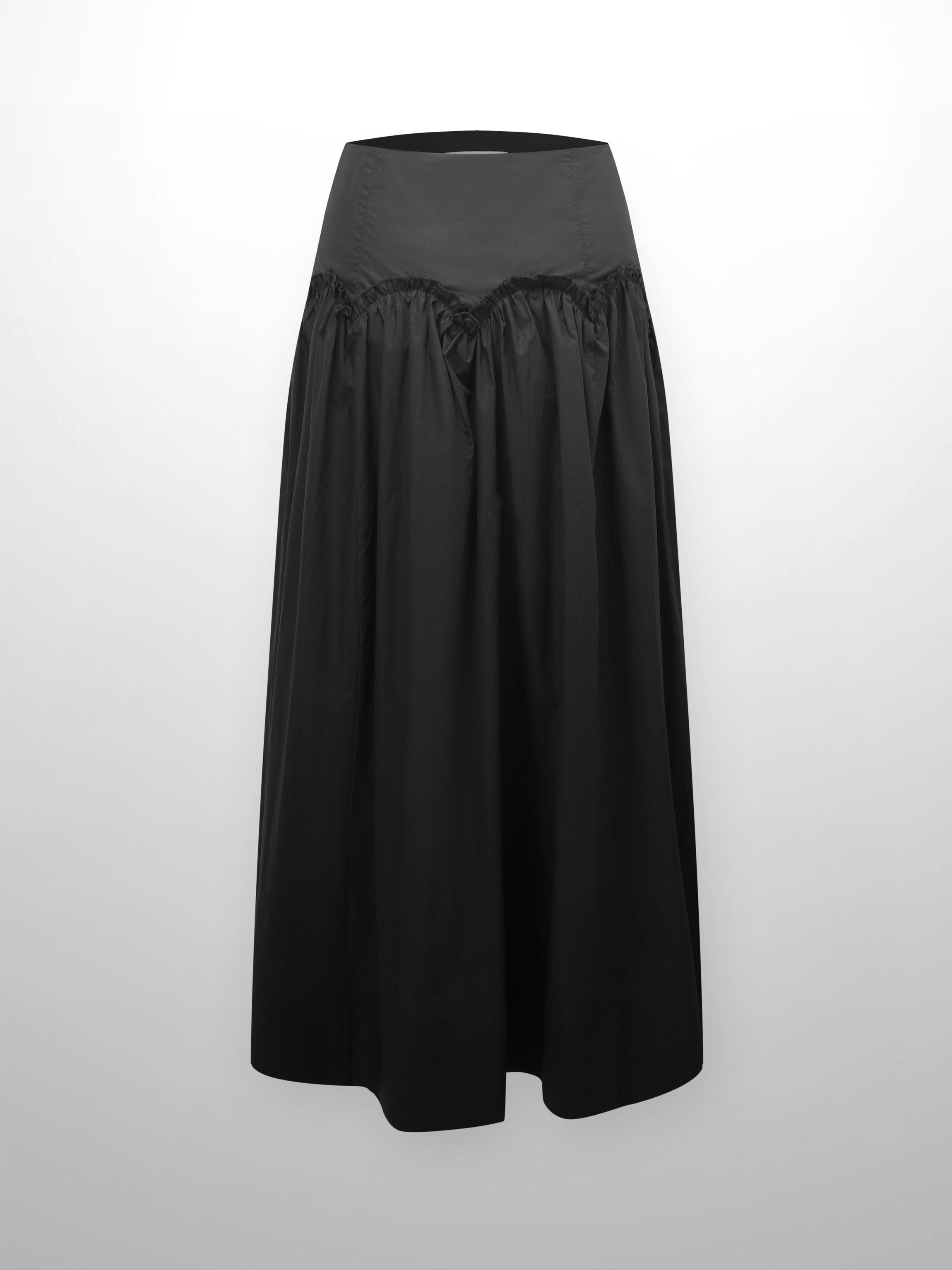 Yoke Ruffle Skirt-Black