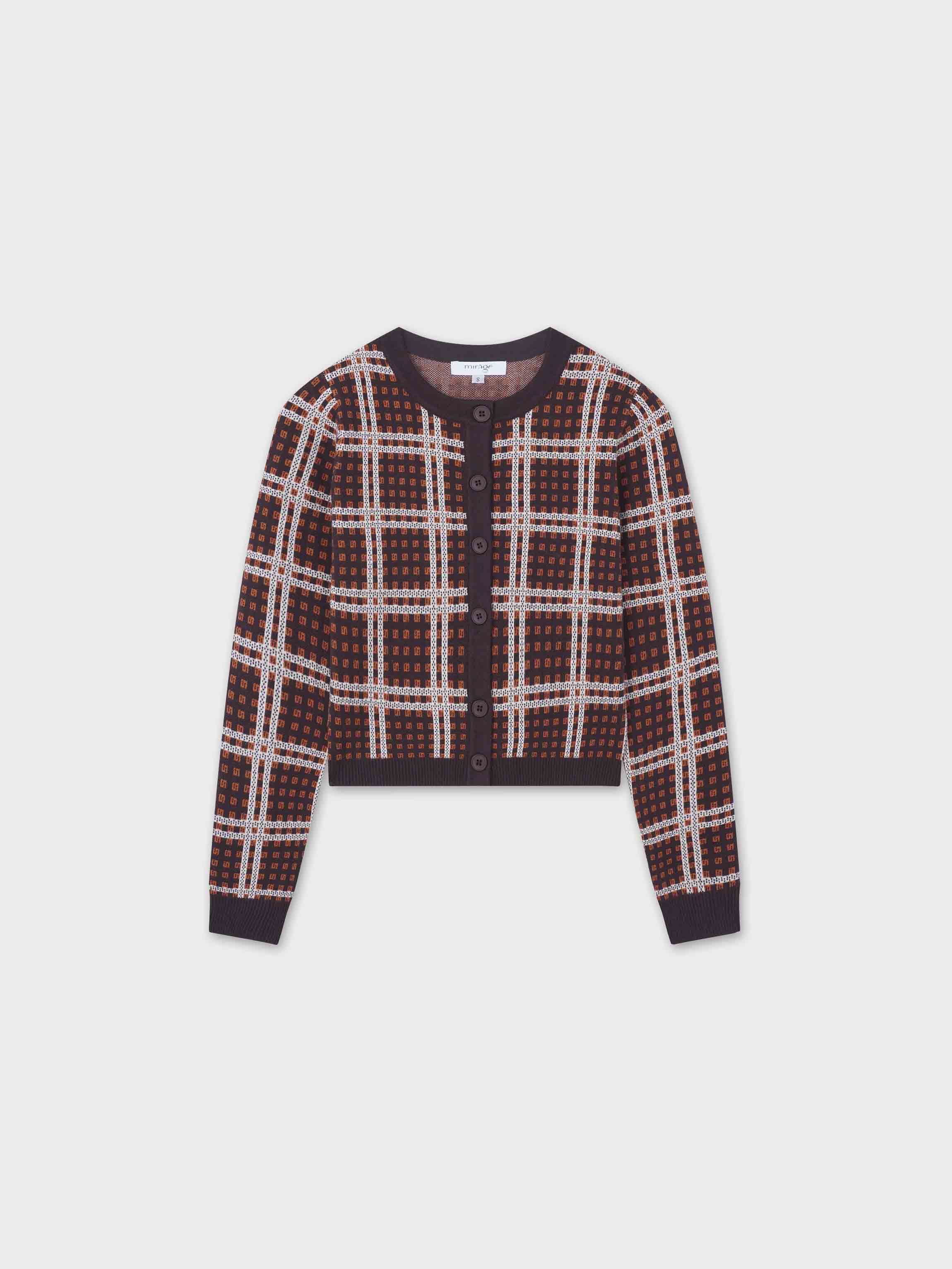 Buttoned Cardigan-Brown/Rust Plaid